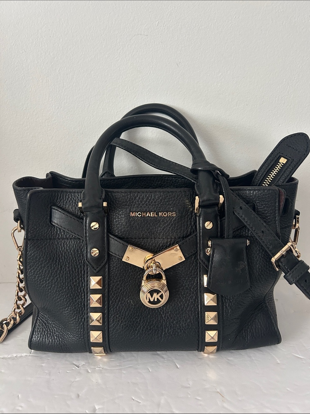 Michael Kors pebble black leather Nouveau Hamilton satchel.